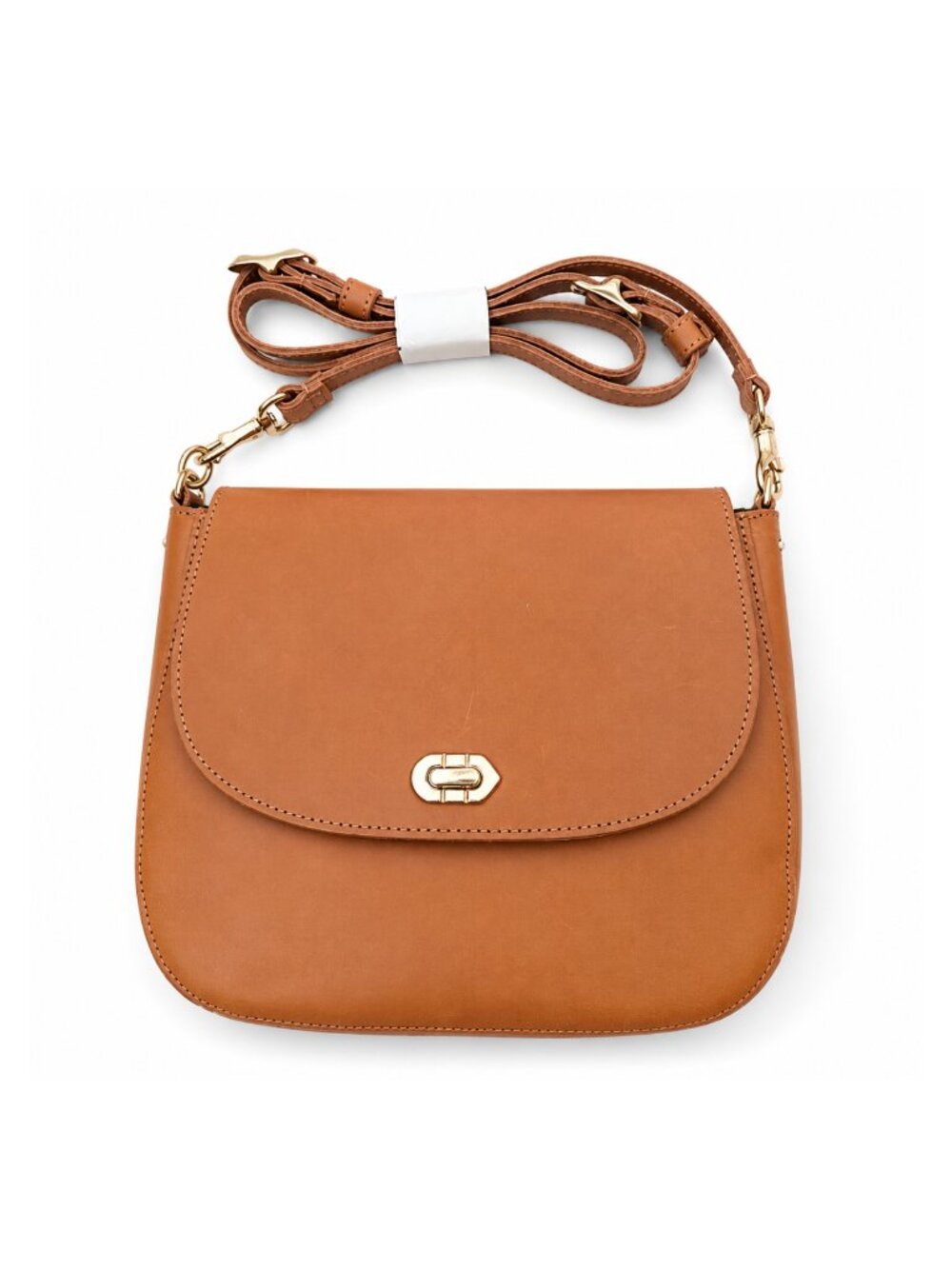 Clare V. Turnlock Louis Crossbody Bag in Tan Leather